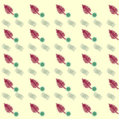 seamless pattern with red leaves and green flower for  cloth pattern ,wallpaper or curtain on yellow background