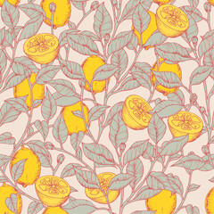 seamless pattern with citrus and leaves