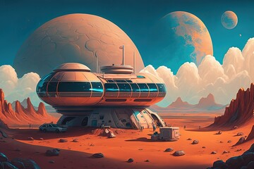Fototapeta na wymiar Illustration of Mars colony base. Generative AI