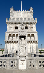 Fototapeta na wymiar Statue of St. Mary and Child at Belem tower in Lisbon, Portugal