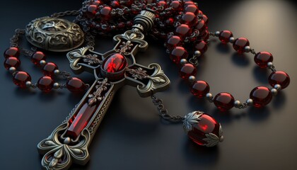 Rosary in ruby crystals silver beads