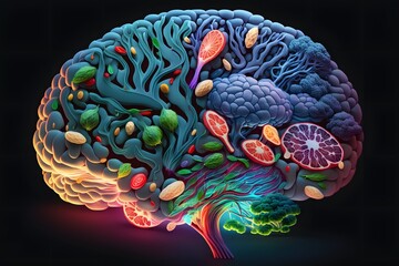 brain made with vegetables created using AI Generative Technology