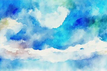 Cloudy sky painted in watercolor. Artistic natural painting abstract background. Generative AI