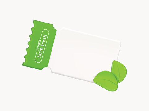 3D Gift voucher with coupon. For Organic herbal product sales and Discount online purchases. In green 
 tones isolated on white background. 3d rendering.