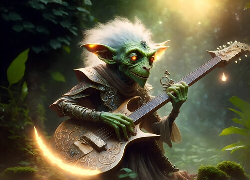 Goblin playing guitar in the forest 