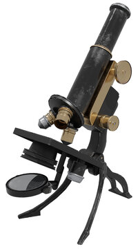 Vintage antigue microscope science concept 3d render illustration