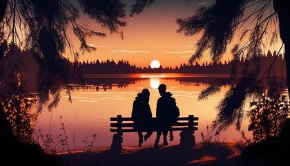 Obraz premium Lovely couple lounging on serene lake, surrounded by nature's beauty