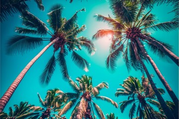 Fototapeta na wymiar group of palm trees against a blue sky. generative ai.