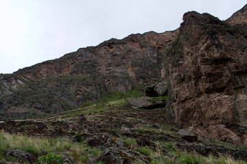 Fototapeta na wymiar landscape in the mountains old worship site in Peru 