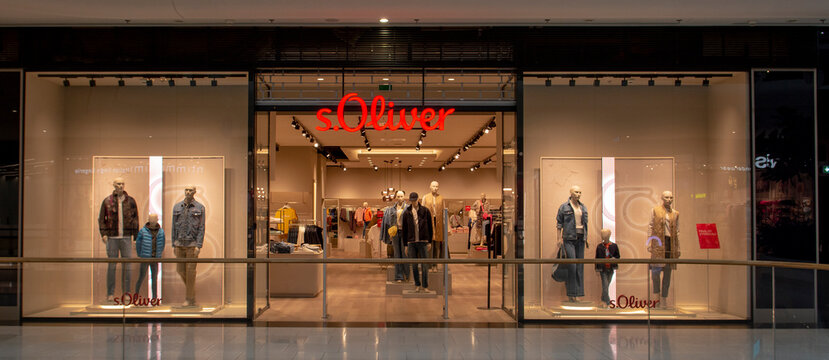 Bratislava, Slovakia - February, 19, 2023 : s.Oliver fashion store front in the shopping mall Nivy . s. Oliver is a German fashion company that sells apparel, shoes, accessories worldwide.