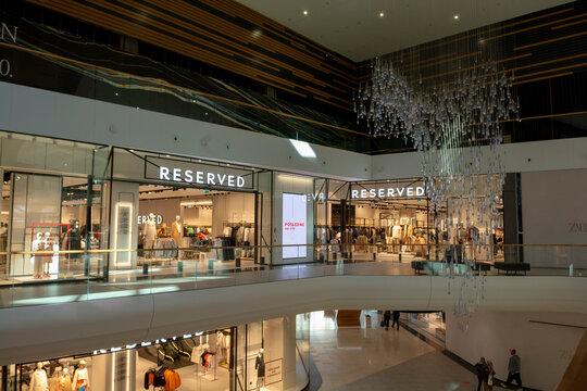 Bratislava, Slovakia - February, 19, 2023 : Reserved fashion label company store front. Reserved brand is part of the LPP company which designs, manufactures and distributes clothes.