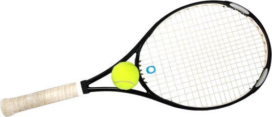 Silver Tennis Racket and Ball