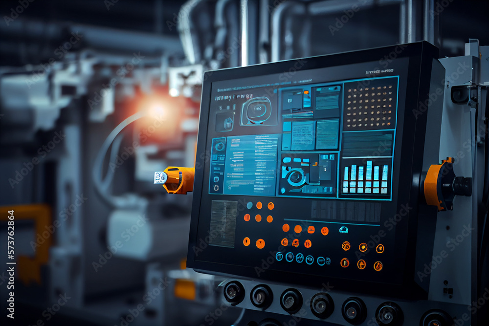 Poster industry 4.0 robot concept .engineers use tablet computer for machine maintenance, automation tools,