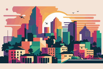 Naklejka premium Colorful landscape city center with lots of buildings