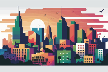 Obraz premium Colorful landscape city center with lots of buildings