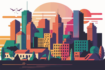 Obraz premium Colorful landscape city center with lots of buildings