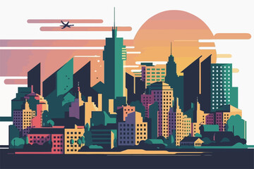 Naklejka premium Colorful landscape city center with lots of buildings