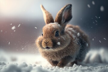 A Joyful Rabbit running through the Snow Generative AI	