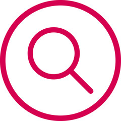 A pink circle with a magnifying glass symbol pattern in the middle