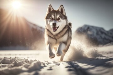 Watching the Cuteness of a Husky Dog Playing in the Winter Wonderland Generative AI