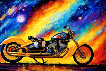 oil painting of a vintage motorbike