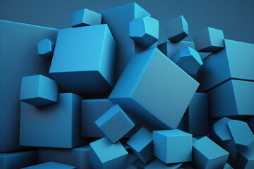 Abstract 3d Render, Blue Geometric Background Design with Cubes Illustration
