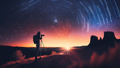Fototapeta premium Talented photographer capturing stunning star scape, under clear night sky