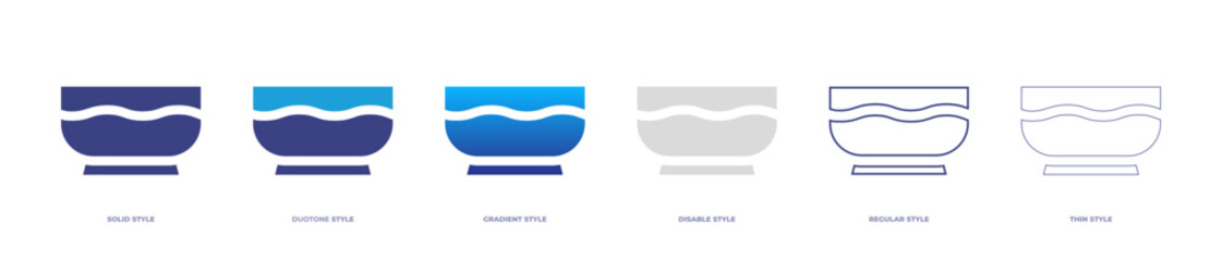 Bowl icon set full style. Solid, disable, gradient, duotone, regular, thin. Vector illustration and transparent icon.