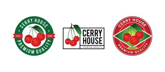 cerry fruit labels and badges set