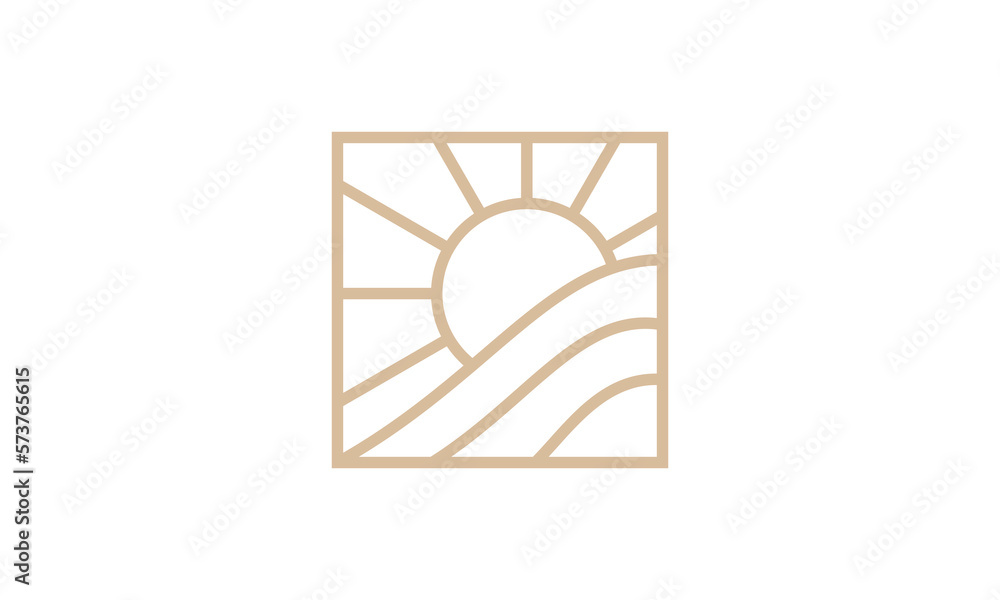 Wall mural water waves and sun in the shape of square abstract logo icon vector