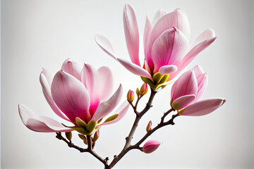 Obraz na płótnie Canvas Spring magnolia flowers and twigs. Generative ai