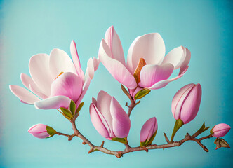 Spring magnolia flowers and twigs. Generative ai