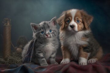 cute dog and cat created using AI Generative Technology
