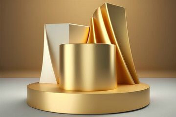 Luxury Gold Product Backgrounds Stage or Blank Podium Pedestal on Elegance Presentation Display Backdrops. 3D Illustration Rendering