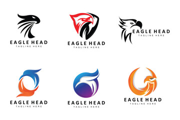 Eagle Head Logo Design, Flying Feather Animal Wings Vector, Product Brand Icon Illustration