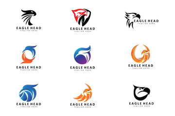 Eagle Head Logo Design, Flying Feather Animal Wings Vector, Product Brand Icon Illustration