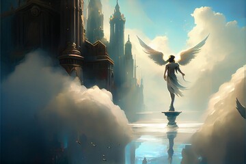 Fototapeta na wymiar painting of an angel standing on a pedestal. generative ai.