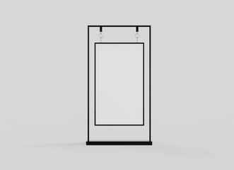 Realistic street billboard, vertical mockup. City light board with frame for outdoor commercial. Template screen for presentation, promotion, advertising and design. 3d illustration