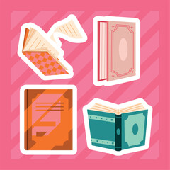 four text books icons