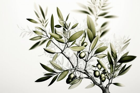Close up of an olive tree branch with leaves as a backdrop. Conceptualization of Olive Oil's Positive Effects on Health. Generative AI