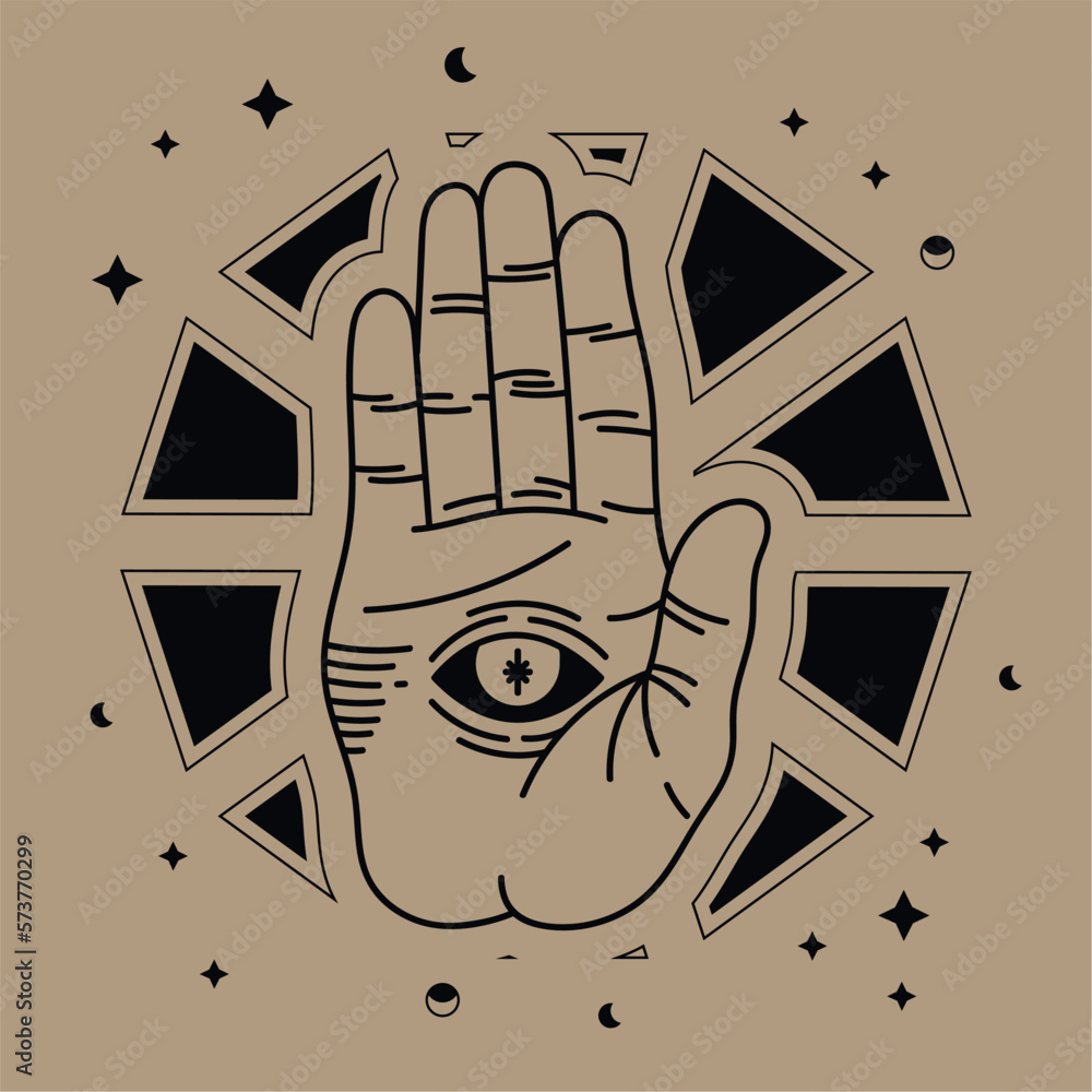 Wall mural hand with eye alchemy sketch