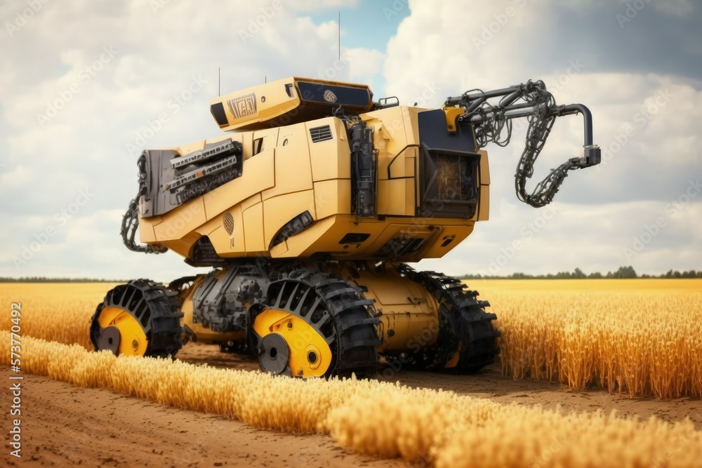 Poster robotic combine working the fields. generative ai