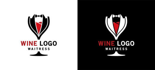 Wine glass and bow tie logo design for beverage waiter logo