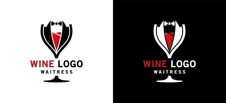 Wine glass and bow tie logo design for beverage waiter logo