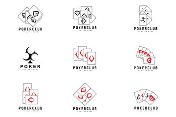 Fototapeta na wymiar Poker Casino Card Logo, Diamond Card Icon, Hearts, Spades, Ace. Gambling Game Poker Club Design