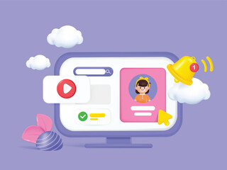 Social media platform, online social communication concept. Comment and Follower. 3D web cartoon vector Illustrations.