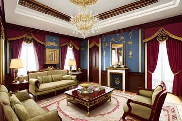 An image depicting a royal living room (a.i. generated)