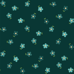 blue repetitive background with simple flowers. floral seamless pattern. vector illustration. baby fabric swatch. wrapping paper. continuous design template for home decor, textile, cloth