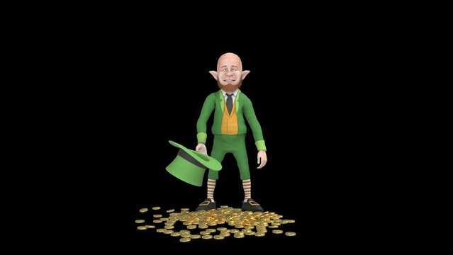 Leprechaun gold coins from the hat - 3d render looped with alpha channel.
