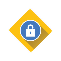 Blue shield with lock in flat vector illustration